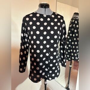 Zara Black and White Polka Dot Button-Front Blouse